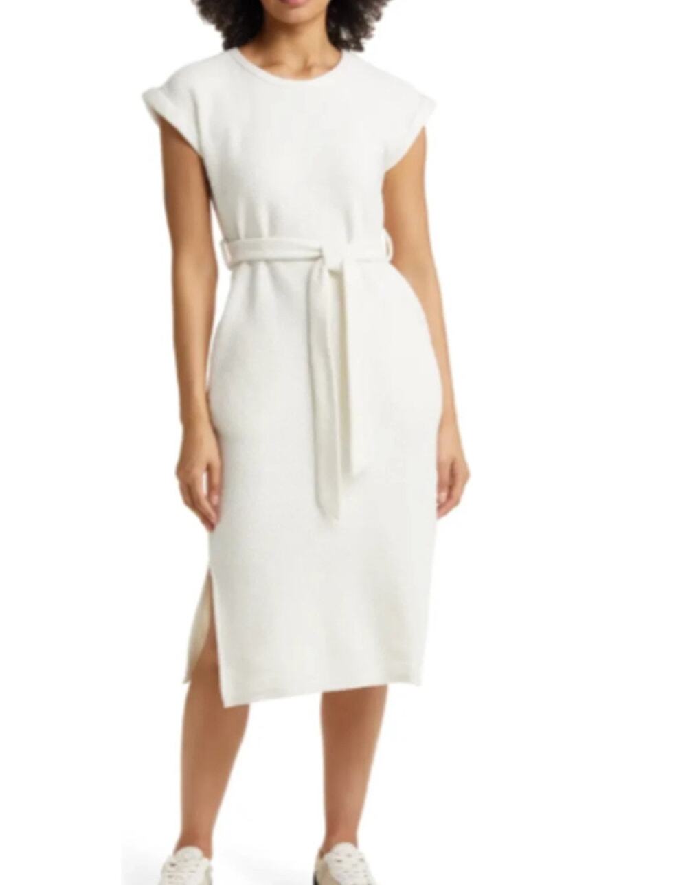 Caslon Cream Knit Belted Midi Sweater Dress Women’s Size Medium Nordstrom Casual